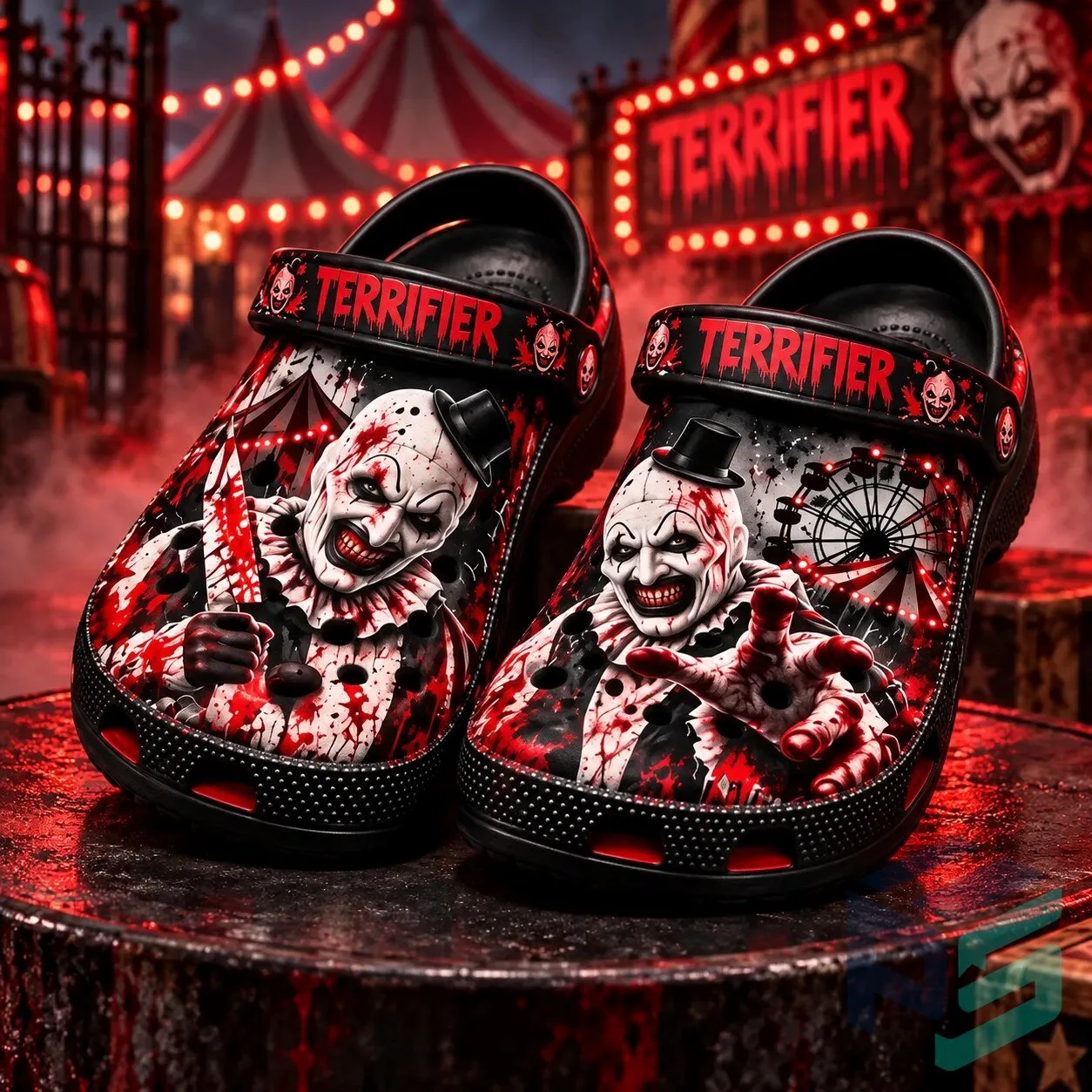 Terrifier Art the Clown Clogs – Bloody Horror Movie Slip-On Shoes 10 Terrifier Art the Clown Clogs – Bloody Horror Movie Slip-On Shoes product view