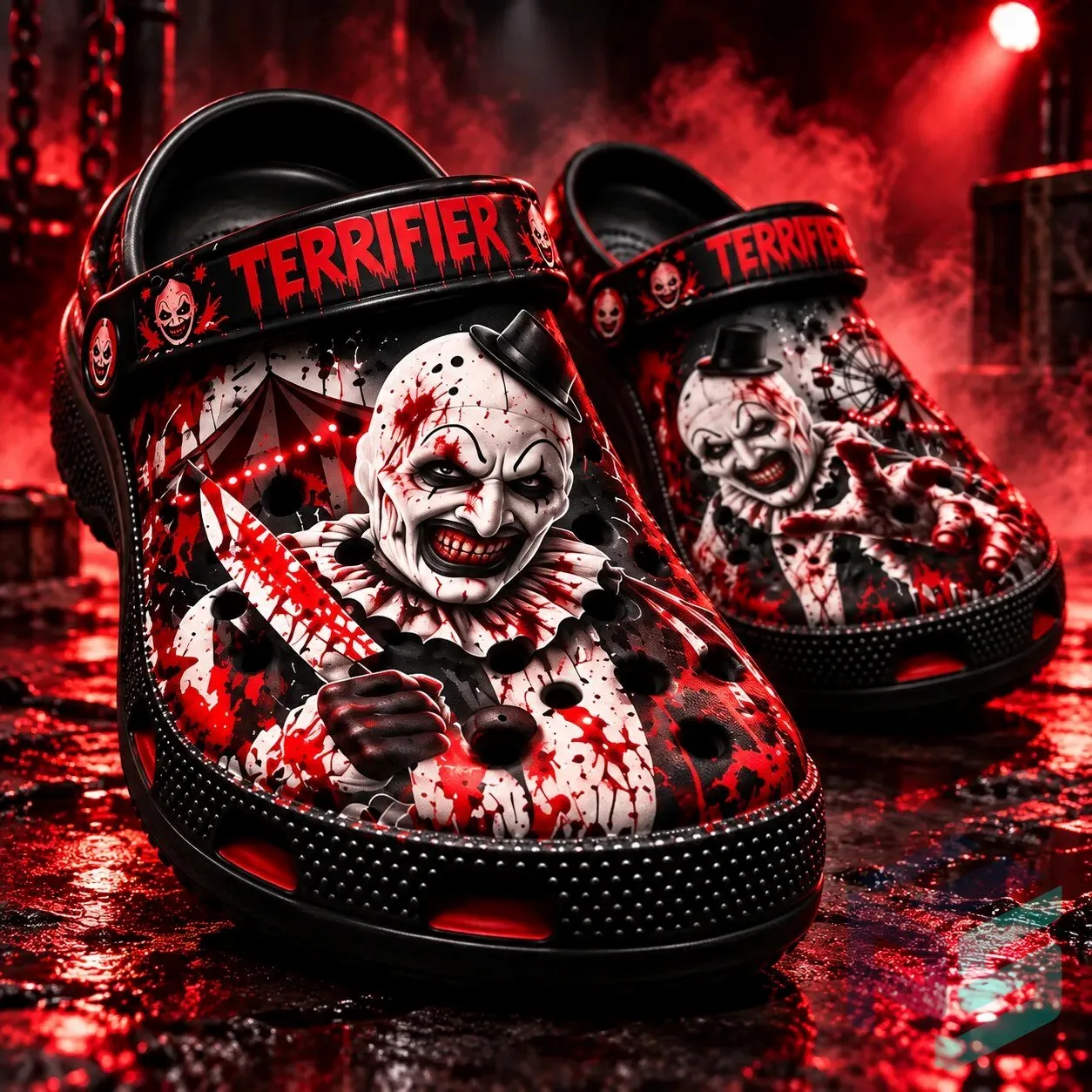 Terrifier Art the Clown Clogs – Bloody Horror Movie Slip-On Shoes 11 Terrifier Art the Clown Clogs – Bloody Horror Movie Slip-On Shoes product view