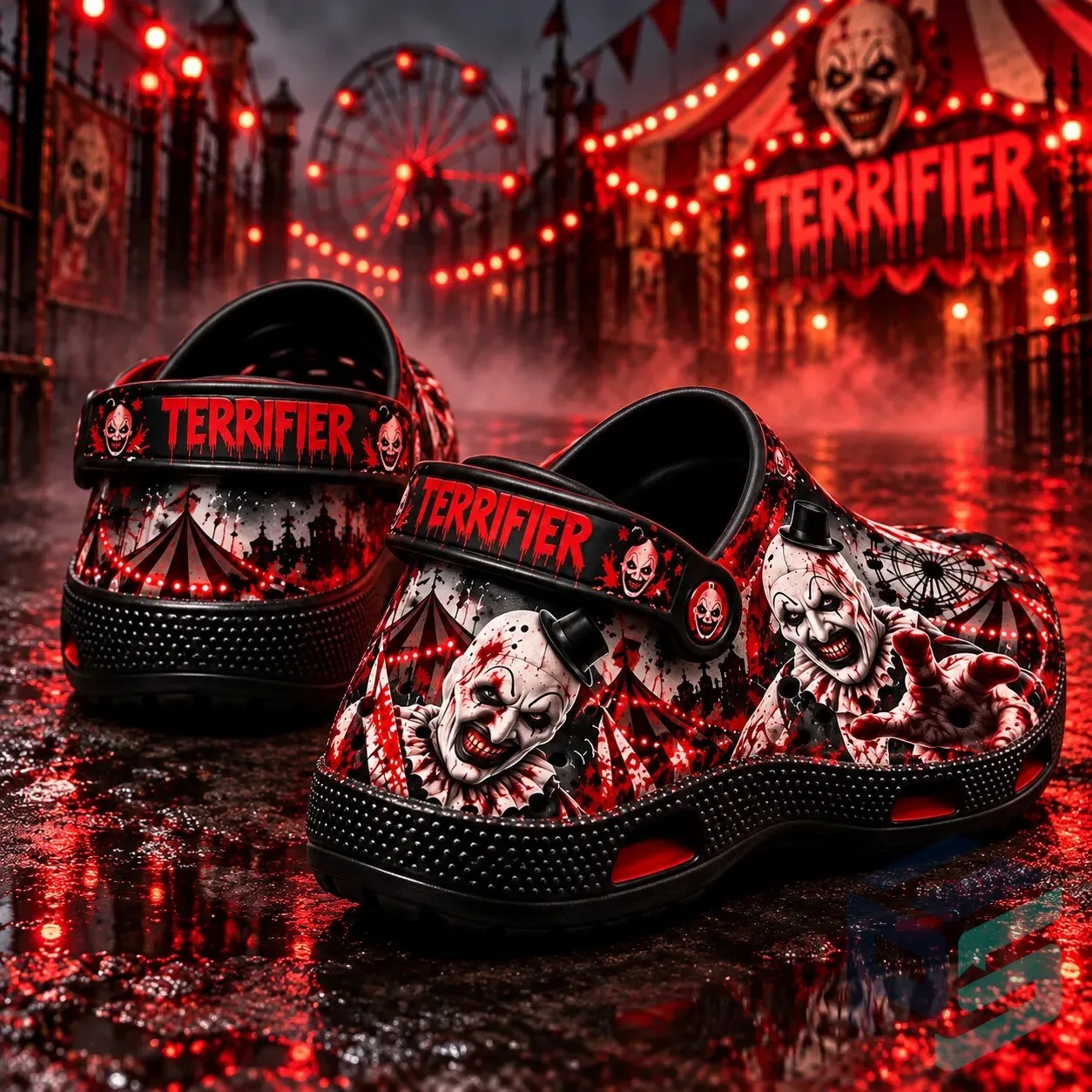 Terrifier Art the Clown Clogs – Bloody Horror Movie Slip-On Shoes 12 Terrifier Art the Clown Clogs – Bloody Horror Movie Slip-On Shoes product view